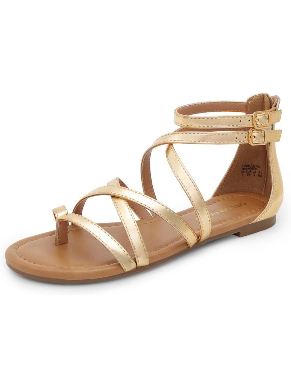 Women's Gladiator Sandals Strappy Gold Flat Sandals Back Zipper Thong Sandals